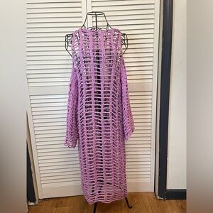 100% cotton handmade crocheted cold shoulder mesh dress
